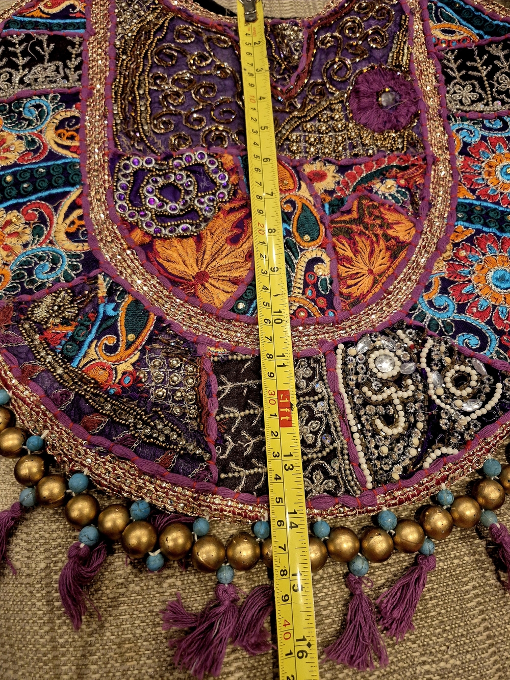 Bohemian Embroidered Purple Tassel Banjara  Shoulder Bag - Picture 4 of 16